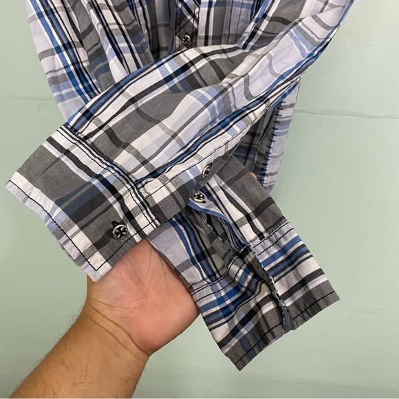 Affliction Blue Black Plaid Button Down‎ Shirt Mens XL - Picture 4 of 6